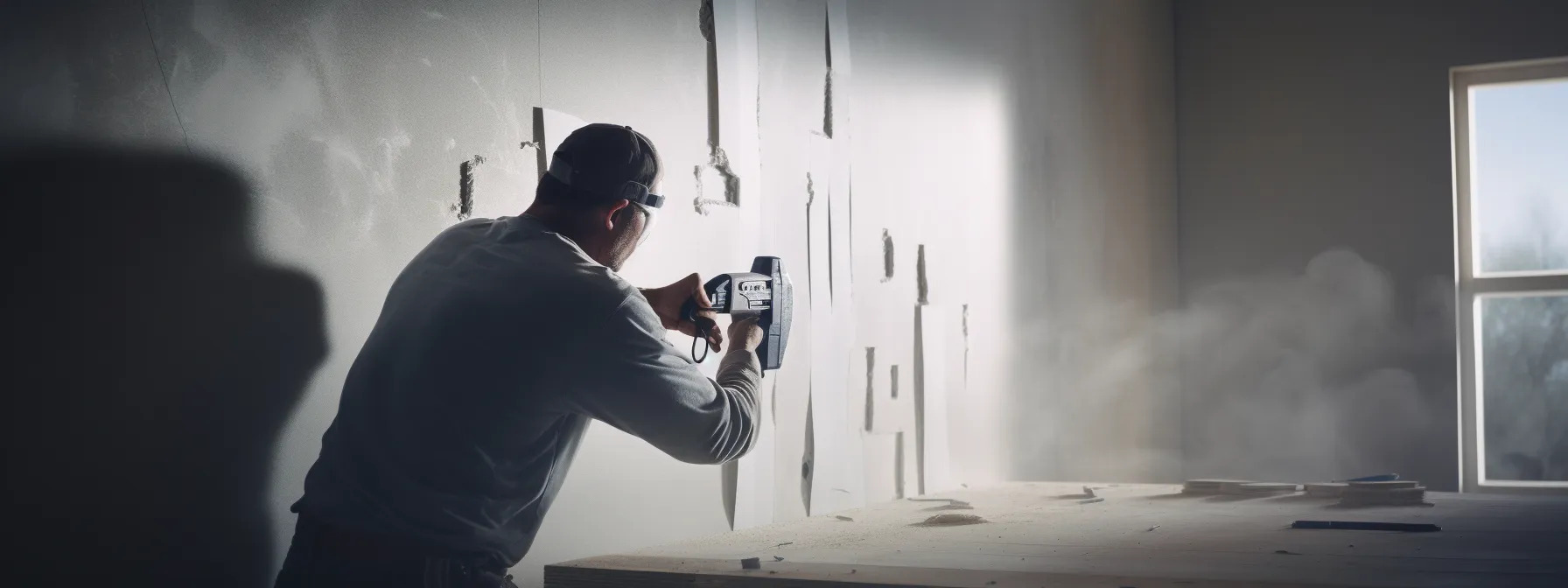 a person using a utility knife to carve out precise cutouts on a drywall sheet for a window, door, and outlet.