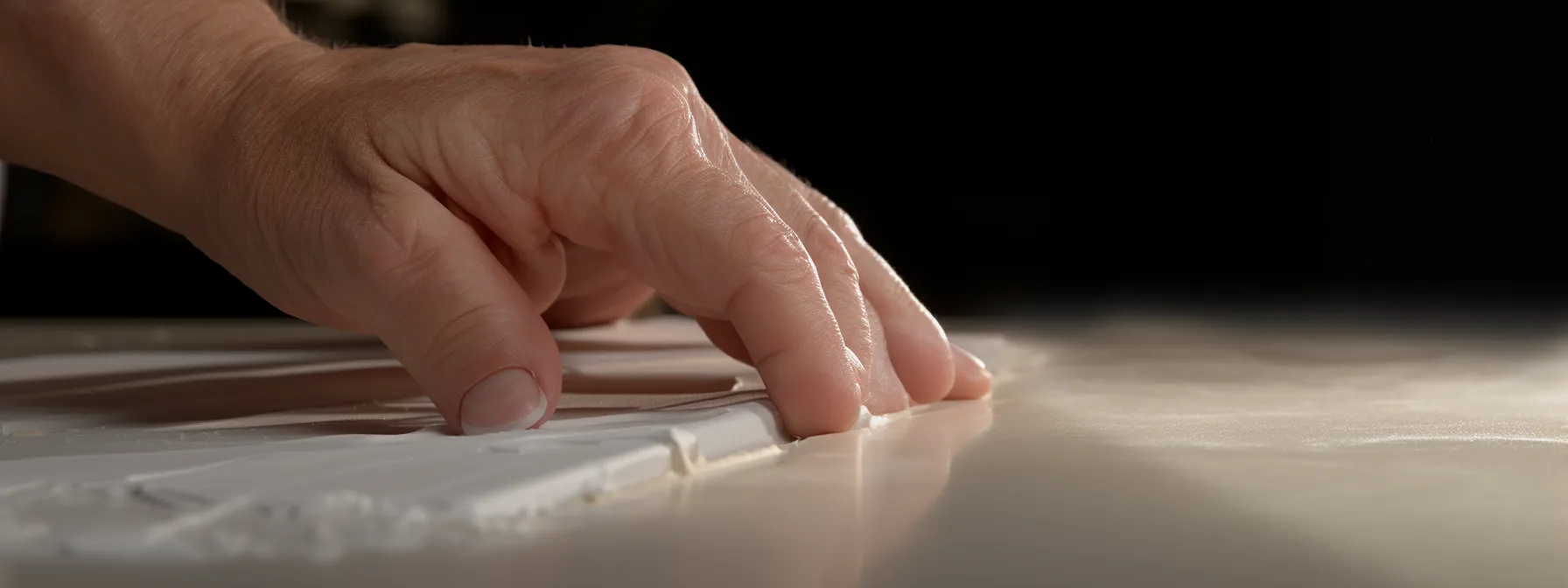 a person applying joint compound and smoothing it along the seam for a seamless finish.
